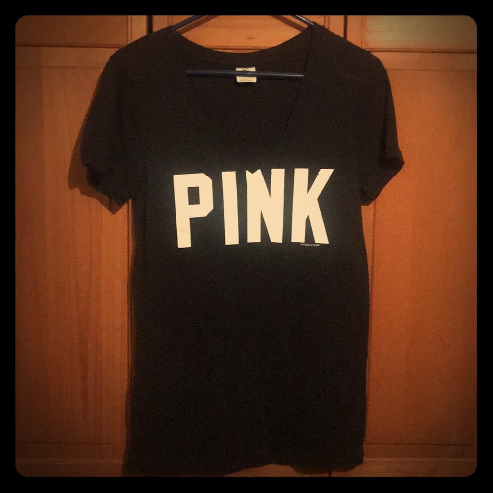 Pink, black v-neck